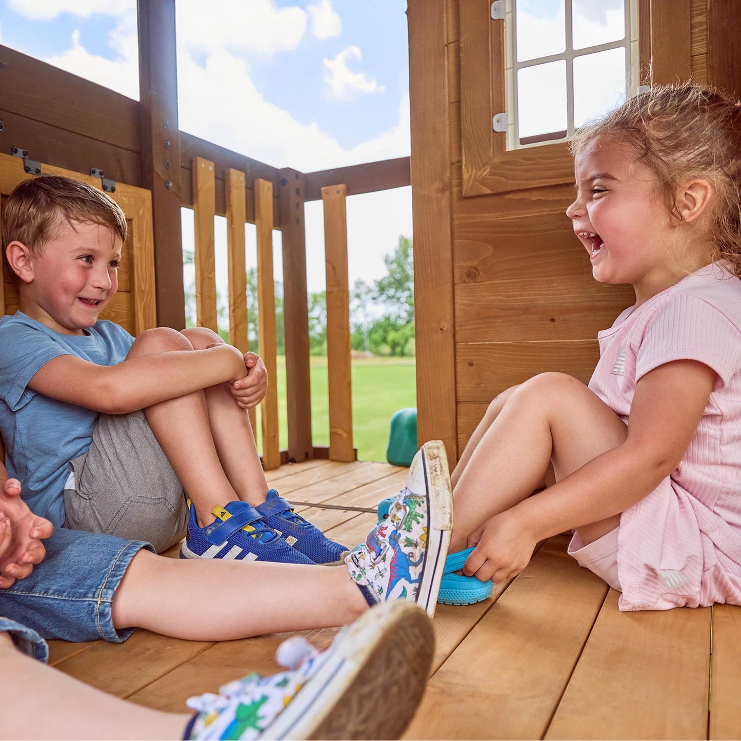 Backyard Discovery Cedar Wood Swing Set with Slide & Clubhouse