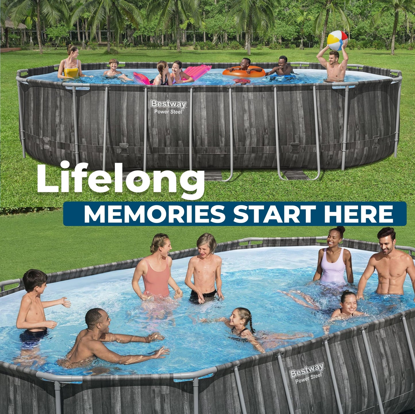 Bestway Power Steel Above Ground Pool – Oval Metal Frame with Pump & Cover