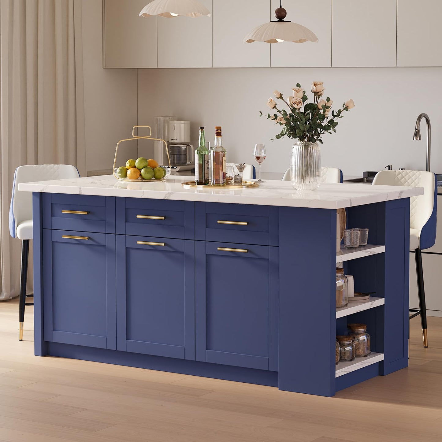 homary 71" White Kitchen Island with Storage Large Kitchen Cabinet with Drawers & Sintered Stone Top Island Table for Dining Room