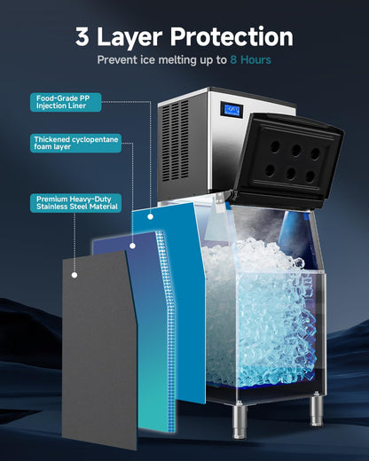 EUHOMY Commercial Ice Maker Machine, Industrial Ice Machine, 250Lbs Storage, Ice Ready in 11-20min, Stainless Steel Ice Maker for Bar/Cafe/Restaurant/Business