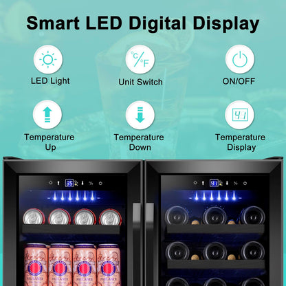 180 Bottles Wine Fridge 24 Inch Dual Zone Wine Cooler Refrigerator Freestanding Wine Refrigerator with Glass Door and Safety Lock, Large Wine Cellar for Home, Office, Kitchen