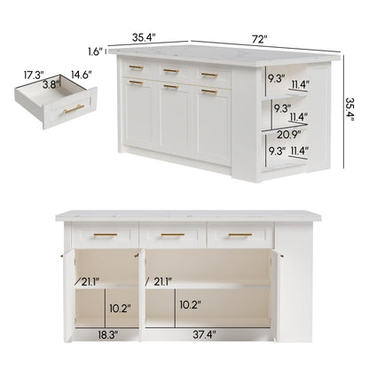 homary 71" White Kitchen Island with Storage Large Kitchen Cabinet with Drawers & Sintered Stone Top Island Table for Dining Room