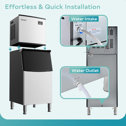 EUHOMY Commercial Ice Maker Machine, Industrial Ice Machine, 250Lbs Storage, Ice Ready in 11-20min, Stainless Steel Ice Maker for Bar/Cafe/Restaurant/Business