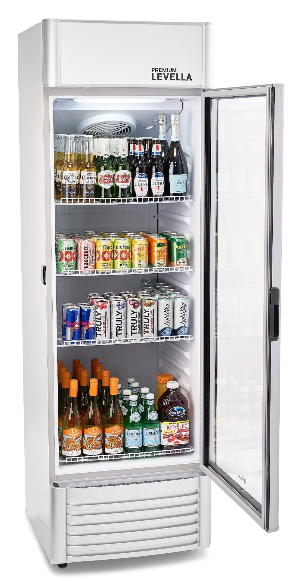 PremiumLevella PRF90DX Glass Door Display Refrigerator Commercial Beverage Cooler Merchandiser With Customizable Lightbox