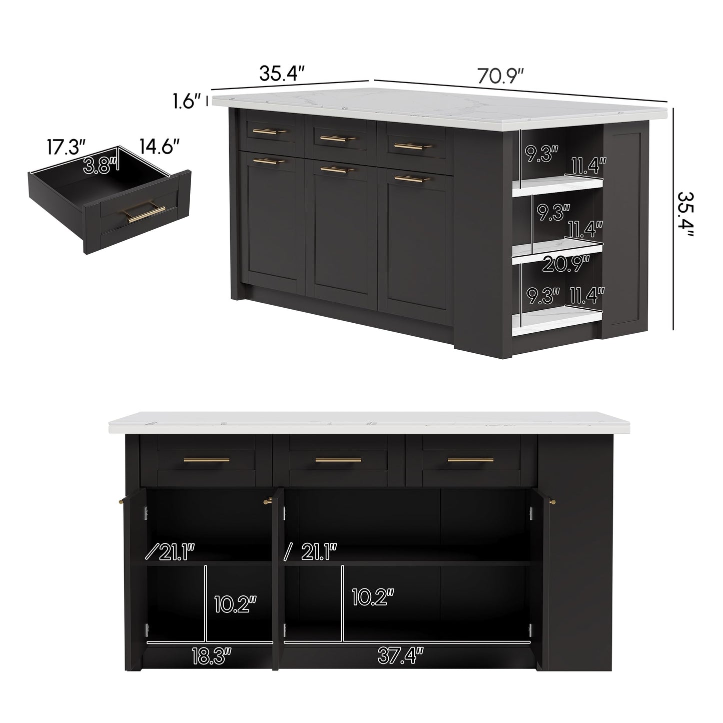 homary 71" White Kitchen Island with Storage Large Kitchen Cabinet with Drawers & Sintered Stone Top Island Table for Dining Room