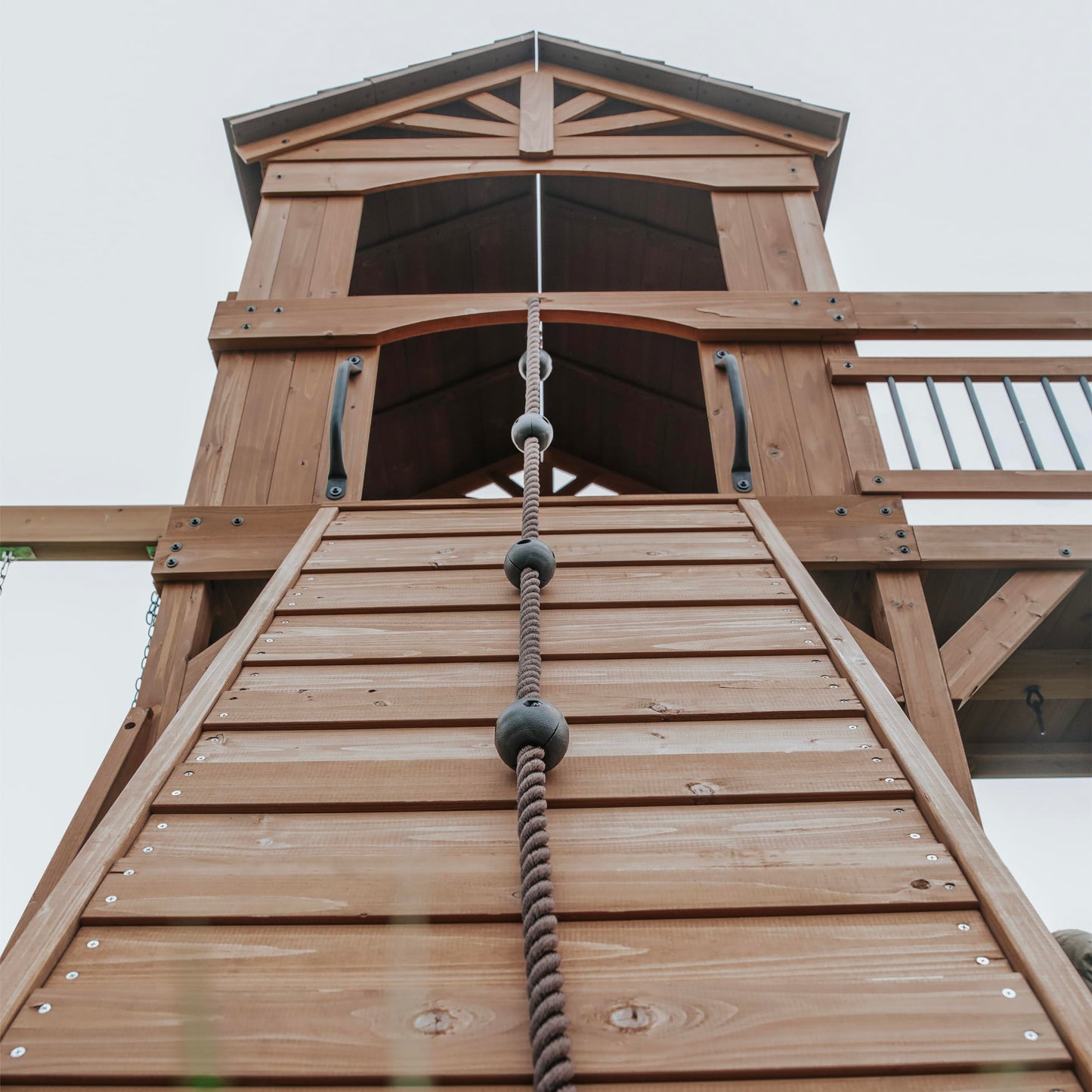 Backyard Discovery Cedar Wood Swing Set with Slide, Clubhouse & Rock Wall