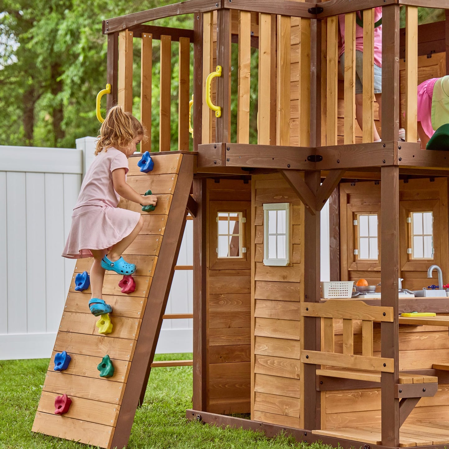 Backyard Discovery Cedar Wood Swing Set with Slide & Clubhouse