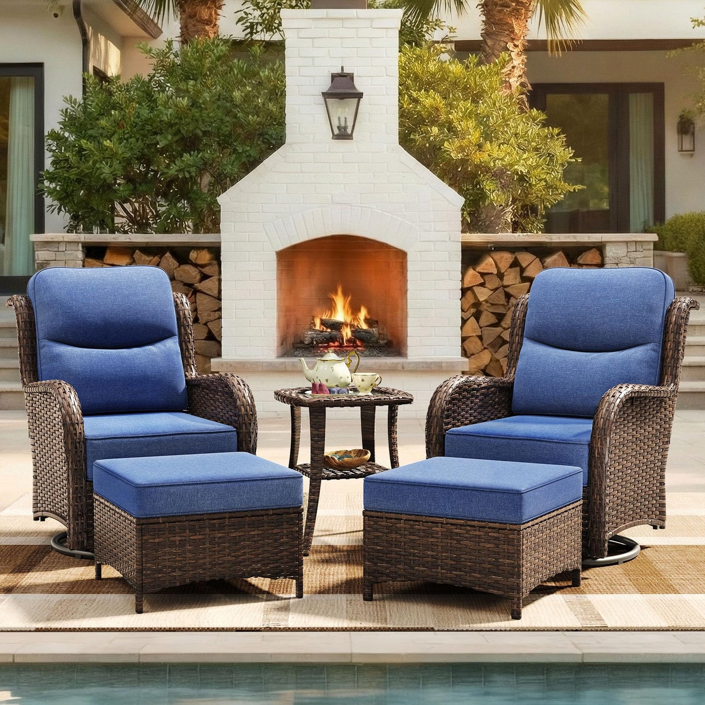 HILLGA 7-Piece Patio Furniture Set – High Back Swivel Chairs & Thick Cushions