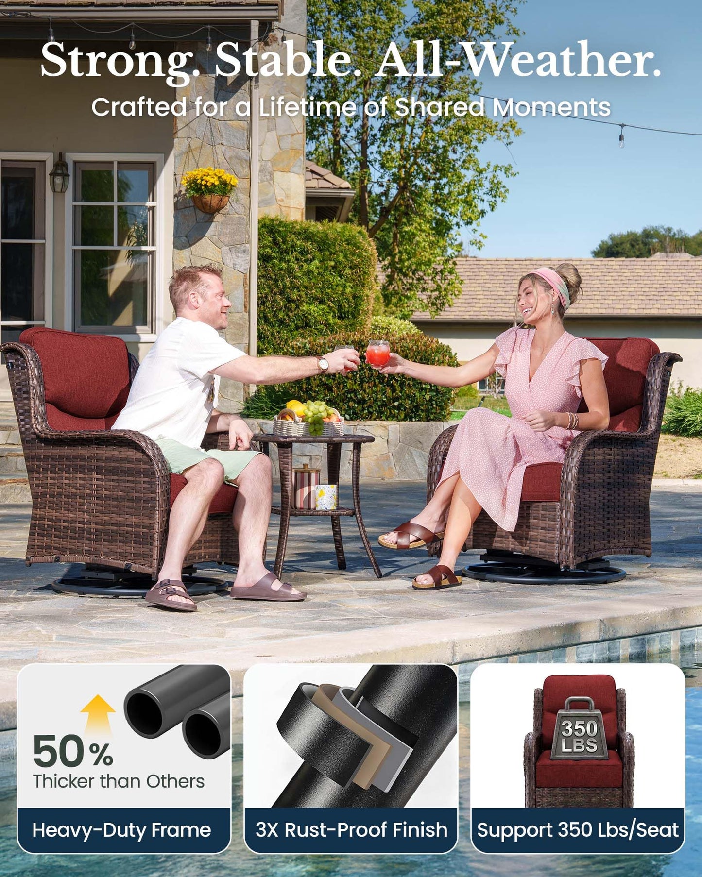 HILLGA 7-Piece Patio Furniture Set – High Back Swivel Chairs & Thick Cushions