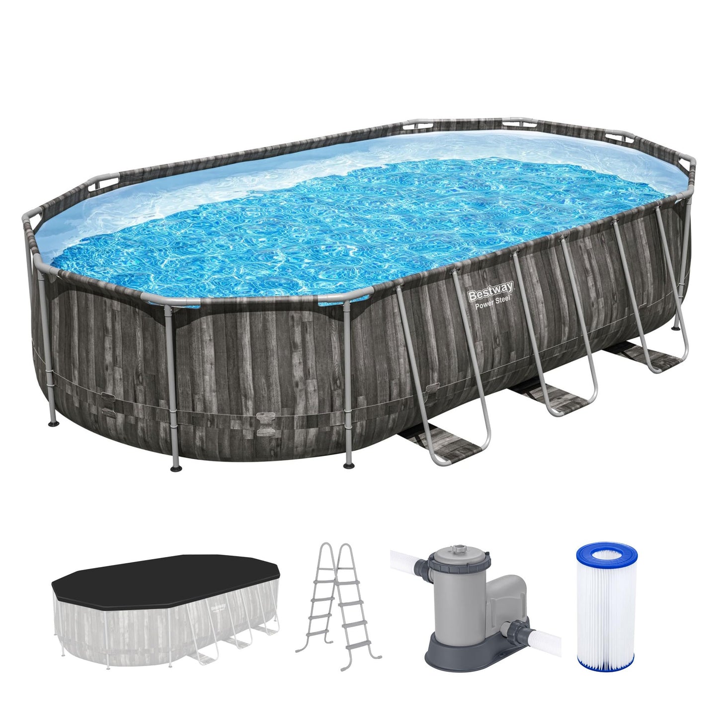 Bestway Power Steel Above Ground Pool – Oval Metal Frame with Pump & Cover