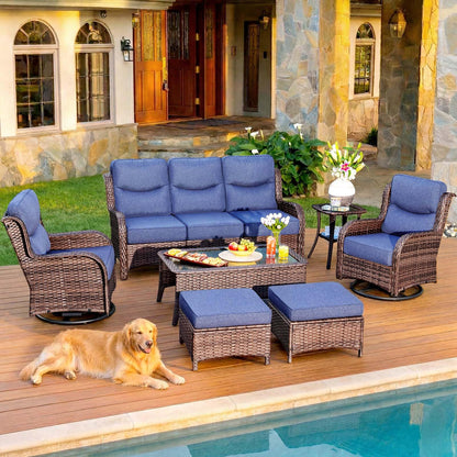 HILLGA 7-Piece Patio Furniture Set – High Back Swivel Chairs & Thick Cushions