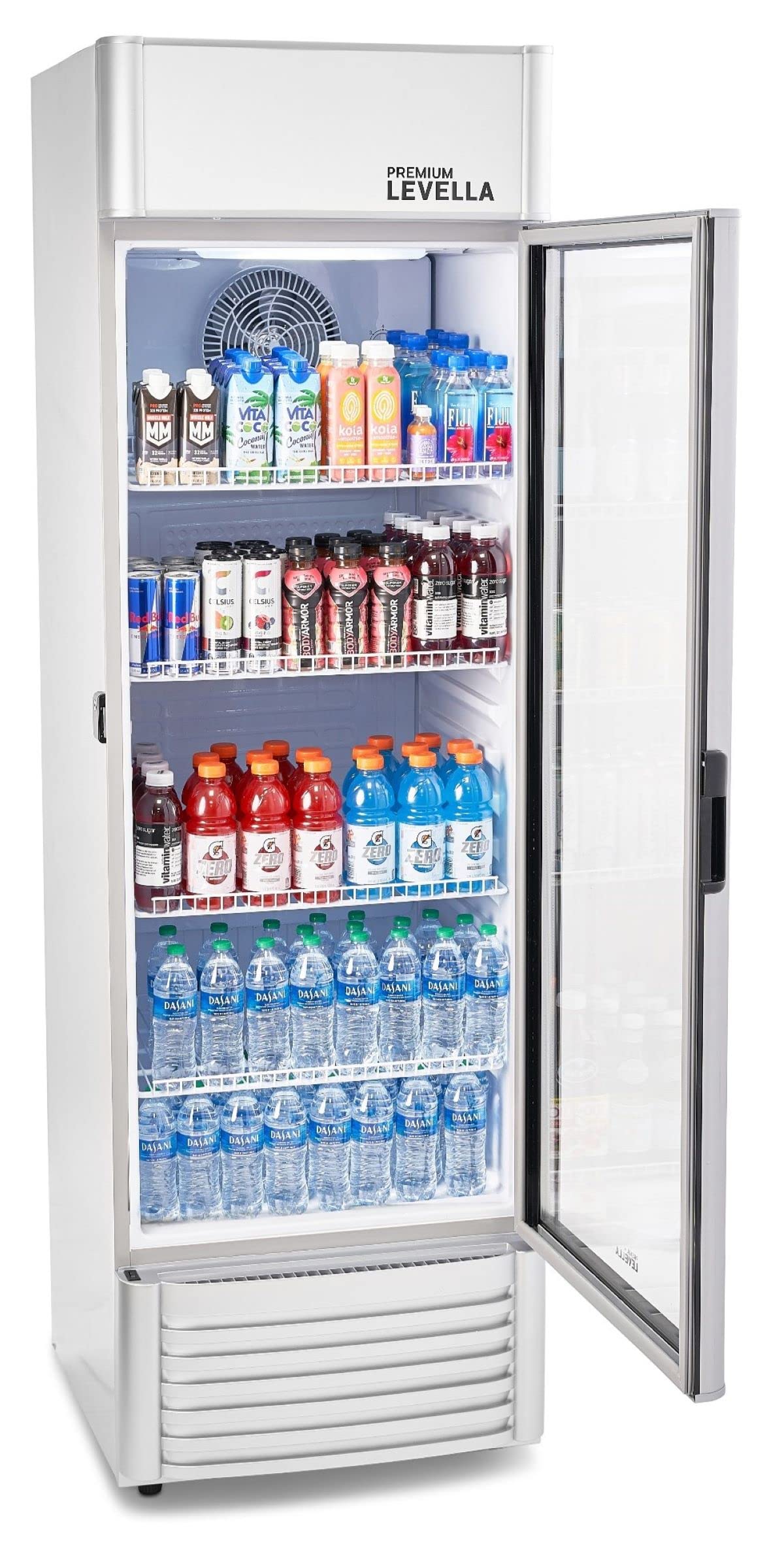 PremiumLevella PRF90DX Glass Door Display Refrigerator Commercial Beverage Cooler Merchandiser With Customizable Lightbox