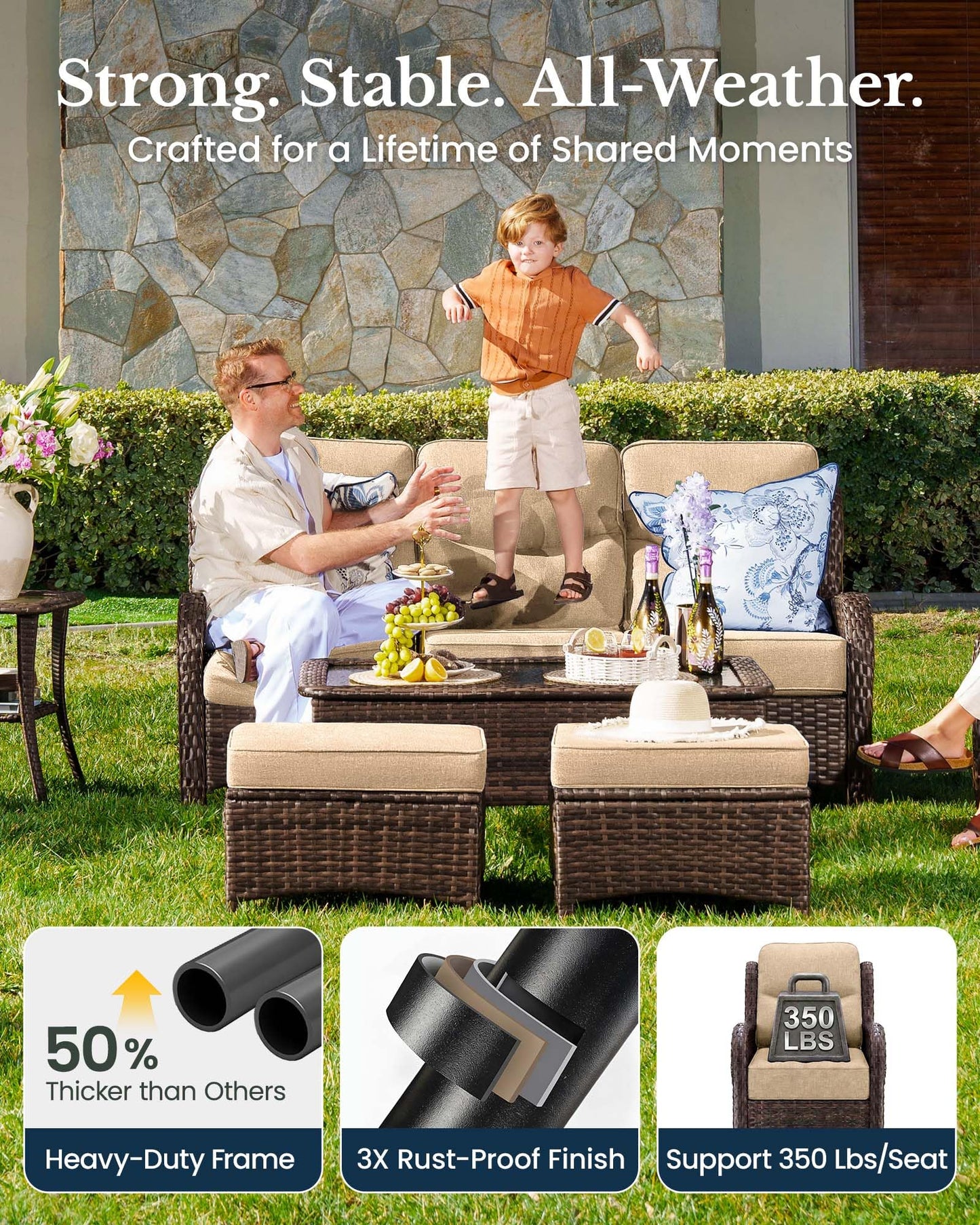 HILLGA 7-Piece Patio Furniture Set – High Back Swivel Chairs & Thick Cushions