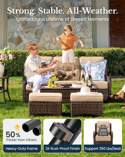HILLGA 7-Piece Patio Furniture Set – High Back Swivel Chairs & Thick Cushions