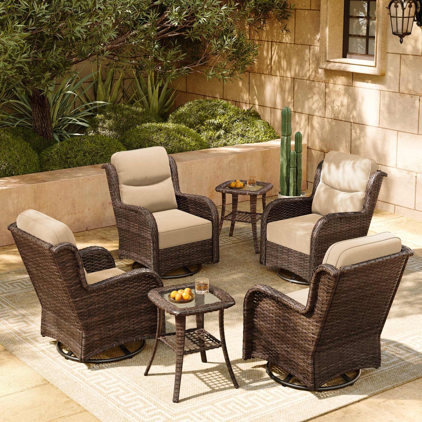 HILLGA 7-Piece Patio Furniture Set – High Back Swivel Chairs & Thick Cushions