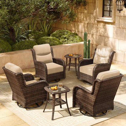 HILLGA 7-Piece Patio Furniture Set – High Back Swivel Chairs & Thick Cushions