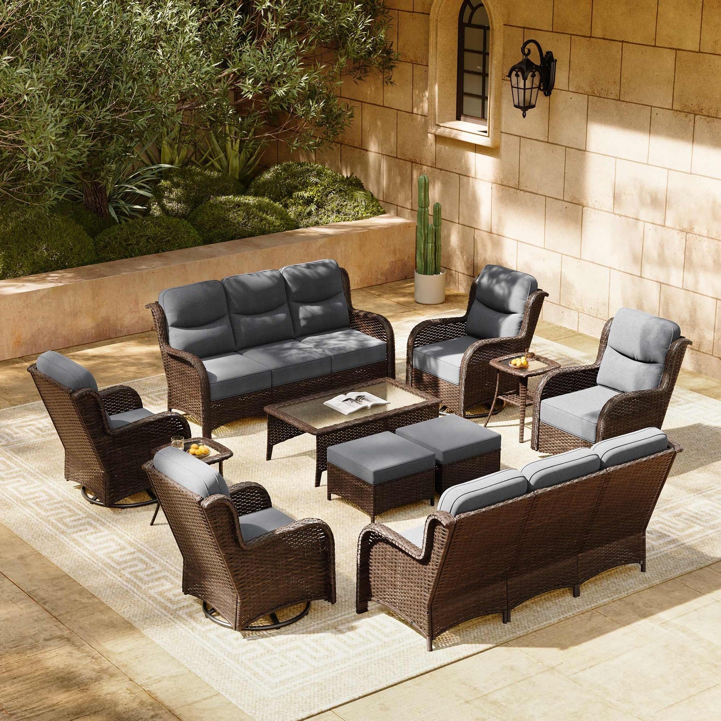 HILLGA 7-Piece Patio Furniture Set – High Back Swivel Chairs & Thick Cushions