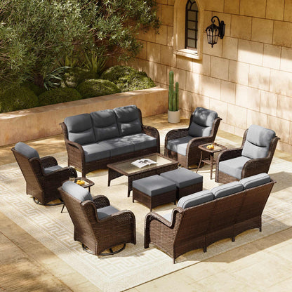 HILLGA 7-Piece Patio Furniture Set – High Back Swivel Chairs & Thick Cushions