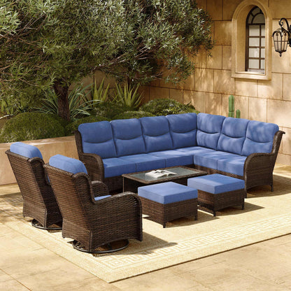 HILLGA 7-Piece Patio Furniture Set – High Back Swivel Chairs & Thick Cushions