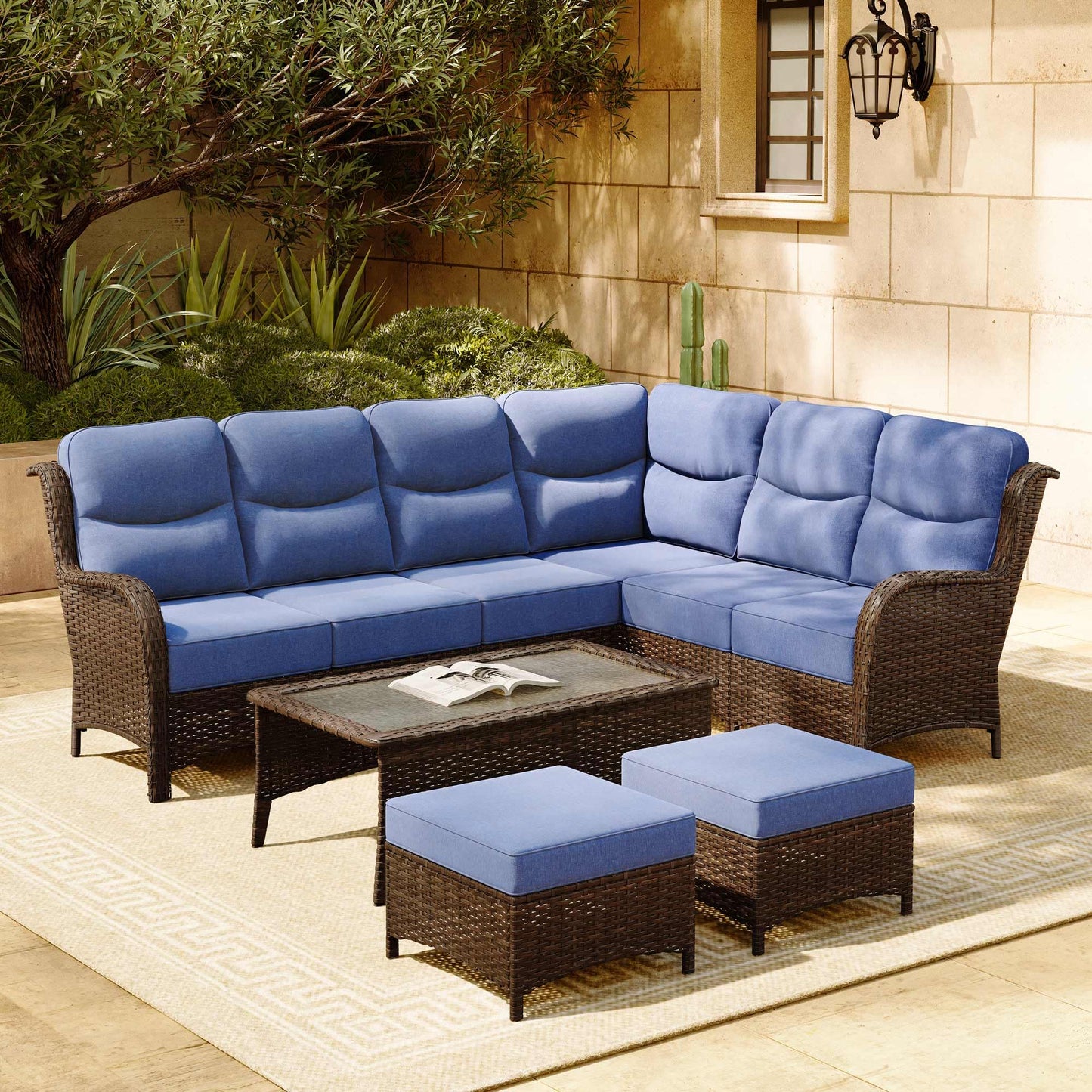 HILLGA 7-Piece Patio Furniture Set – High Back Swivel Chairs & Thick Cushions