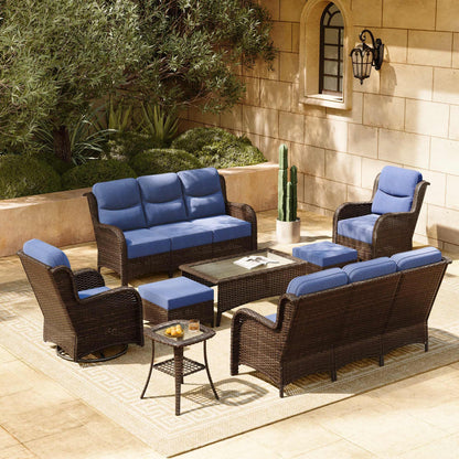 HILLGA 7-Piece Patio Furniture Set – High Back Swivel Chairs & Thick Cushions