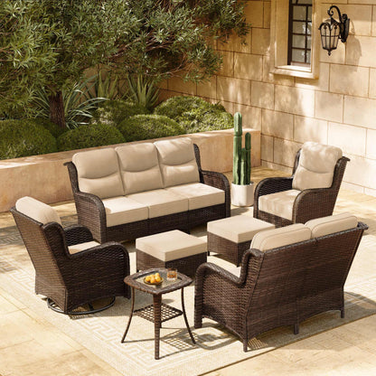 HILLGA 7-Piece Patio Furniture Set – High Back Swivel Chairs & Thick Cushions