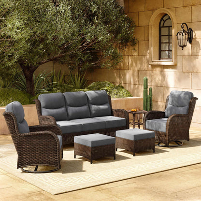 HILLGA 7-Piece Patio Furniture Set – High Back Swivel Chairs & Thick Cushions