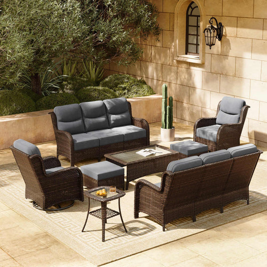 HILLGA 7-Piece Patio Furniture Set – High Back Swivel Chairs & Thick Cushions