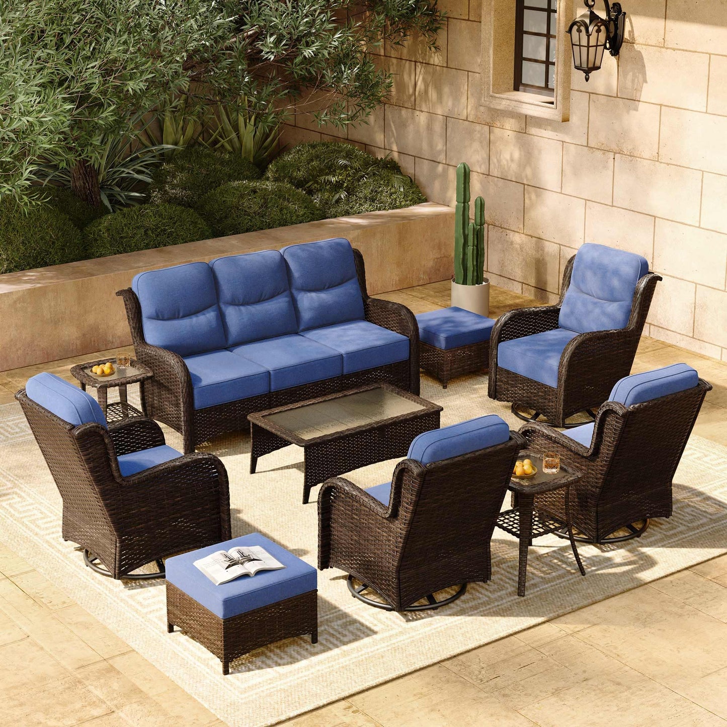 HILLGA 7-Piece Patio Furniture Set – High Back Swivel Chairs & Thick Cushions