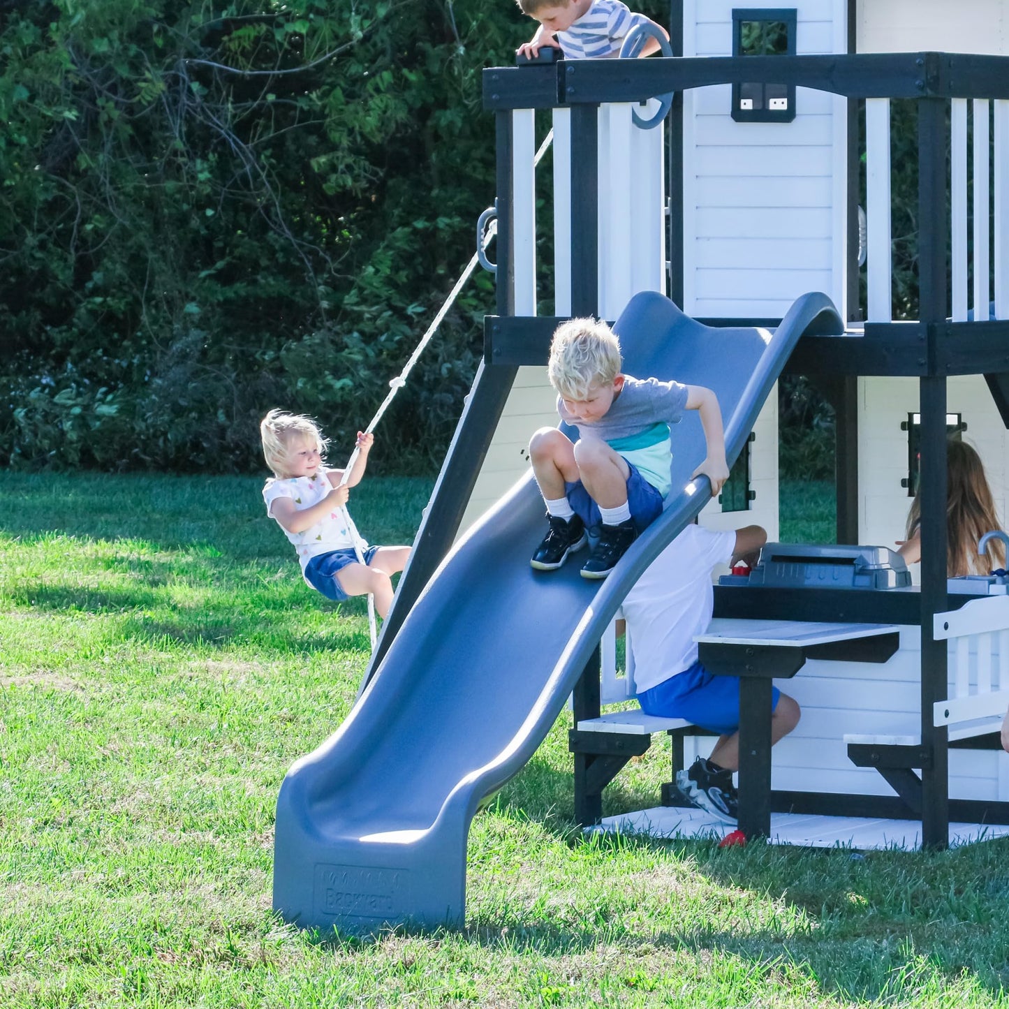 Backyard Discovery Cedar Wood Swing Set with Slide & Clubhouse