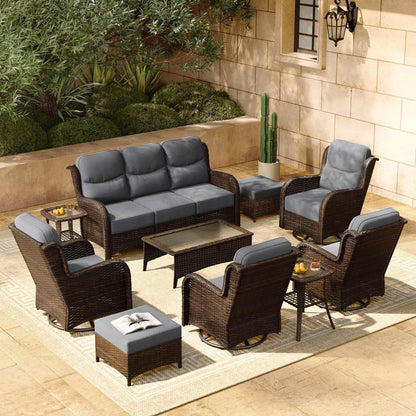 HILLGA 7-Piece Patio Furniture Set – High Back Swivel Chairs & Thick Cushions