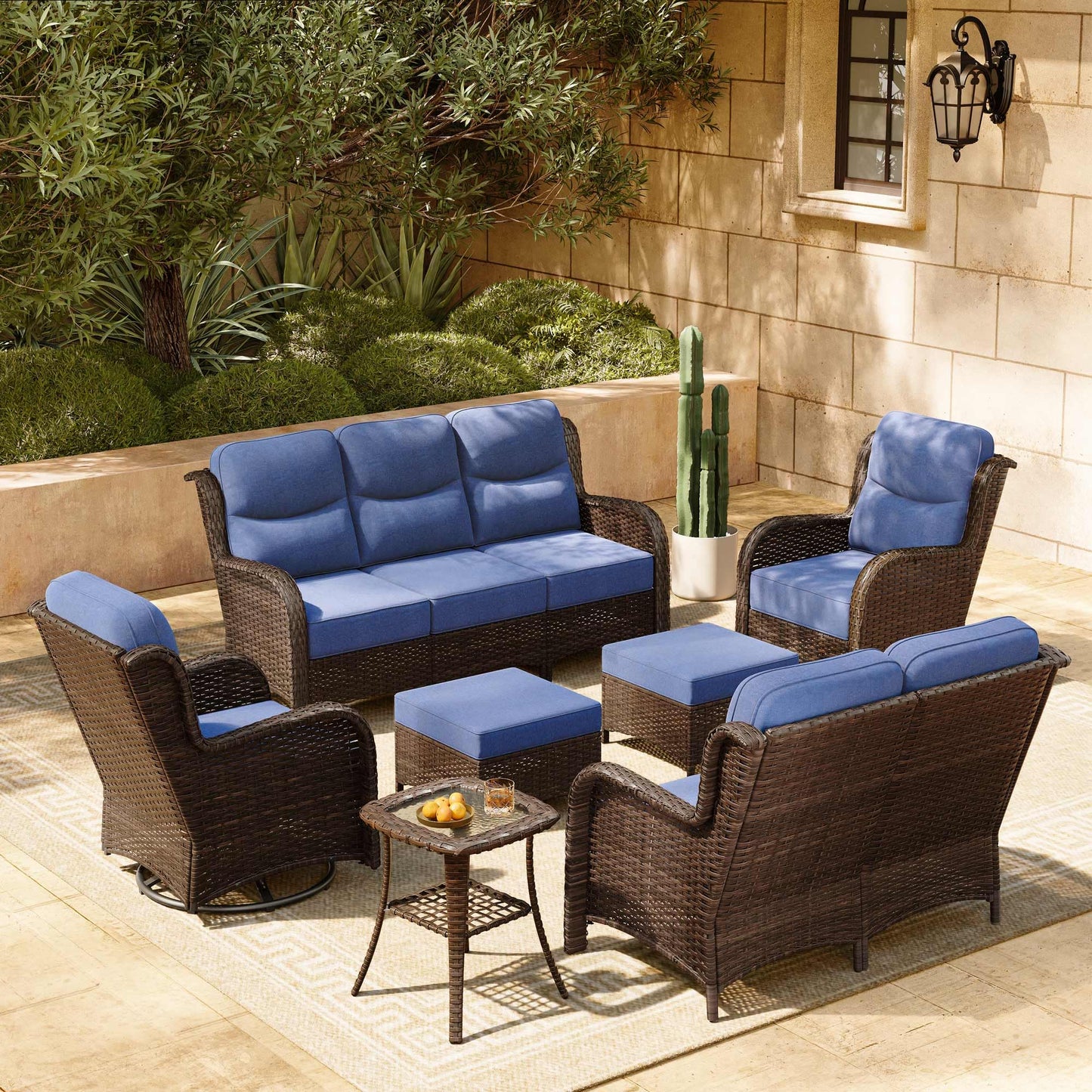HILLGA 7-Piece Patio Furniture Set – High Back Swivel Chairs & Thick Cushions