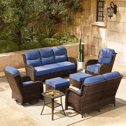 HILLGA 7-Piece Patio Furniture Set – High Back Swivel Chairs & Thick Cushions