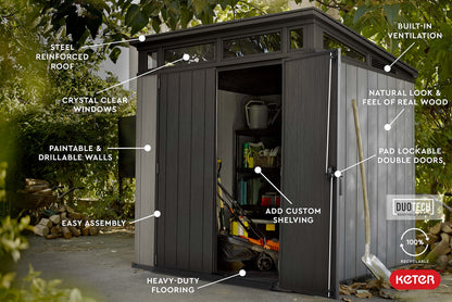 Keter Artisan Resin Outdoor Storage Shed – Lockable Doors & Windows