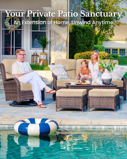HILLGA 7-Piece Patio Furniture Set – High Back Swivel Chairs & Thick Cushions