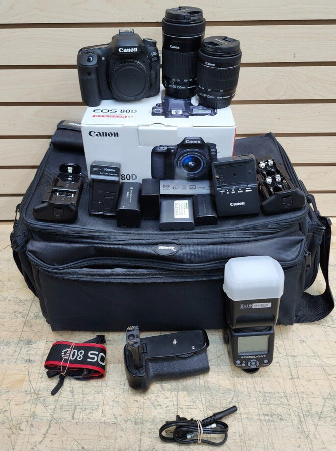 Canon EOS 80D with Canon Zoom Lens 18-55mm & 55-250mm + Accessories