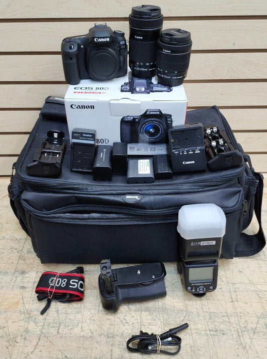 Canon EOS 80D with Canon Zoom Lens 18-55mm & 55-250mm + Accessories